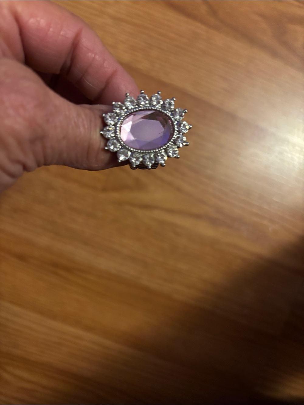 Silver Statement Ring with Purple Oval Crystal stretch ring